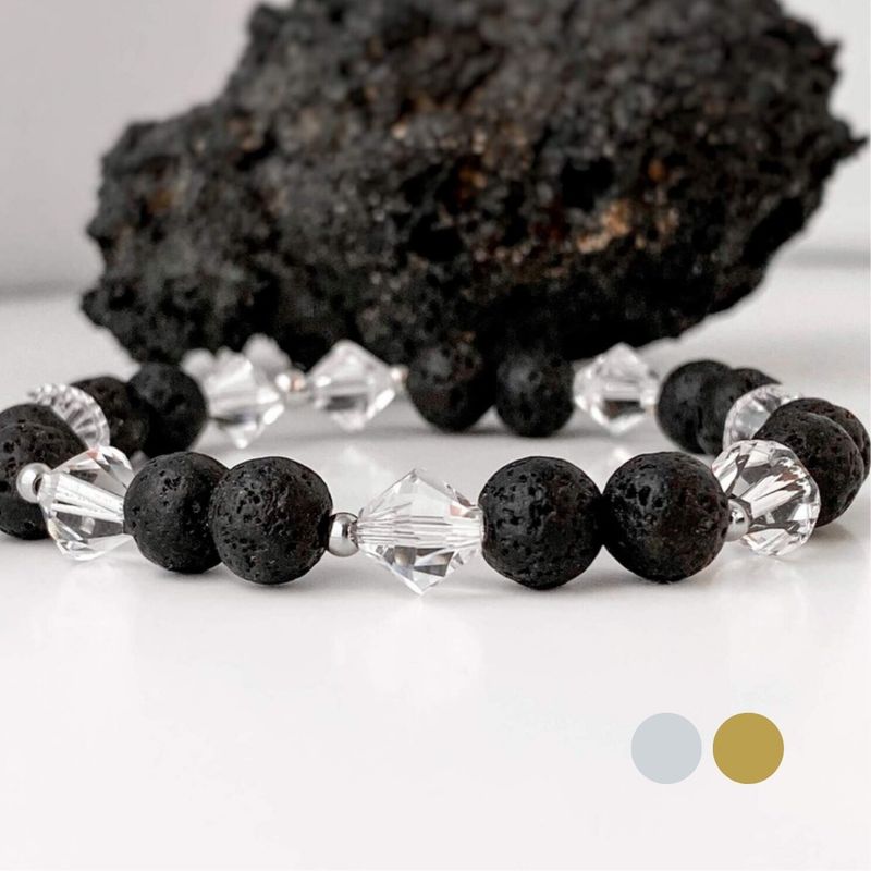 Kristall klar XL Lava Charm Armband aus Swarovski Kristallen und Lava