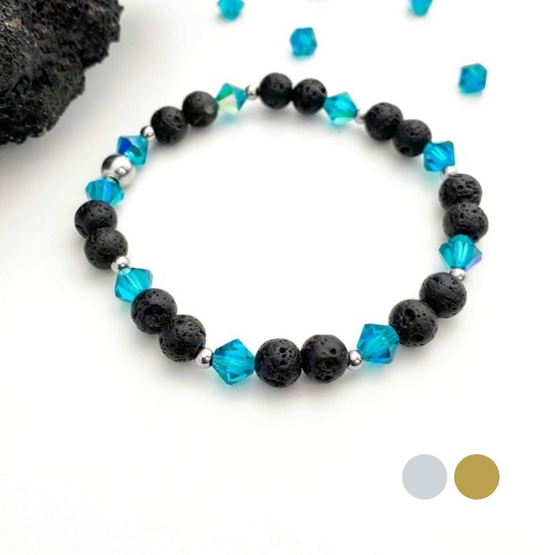 Türkise Lagune AB Charm Armband aus Lava und Swarovski Kristallen
