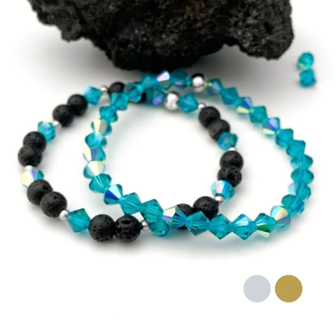 Türkise Lagune Armband Set aus Swarovski Kristallen und Lava