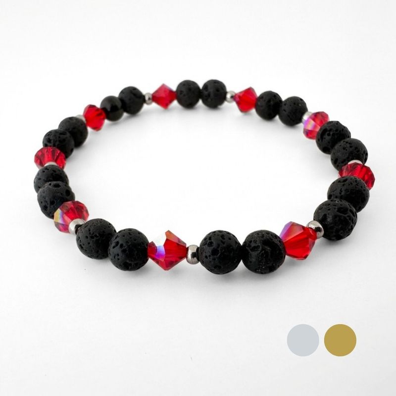 Hibiskus Rot AB Charm Armband aus Lava und Swarovski Kristallen