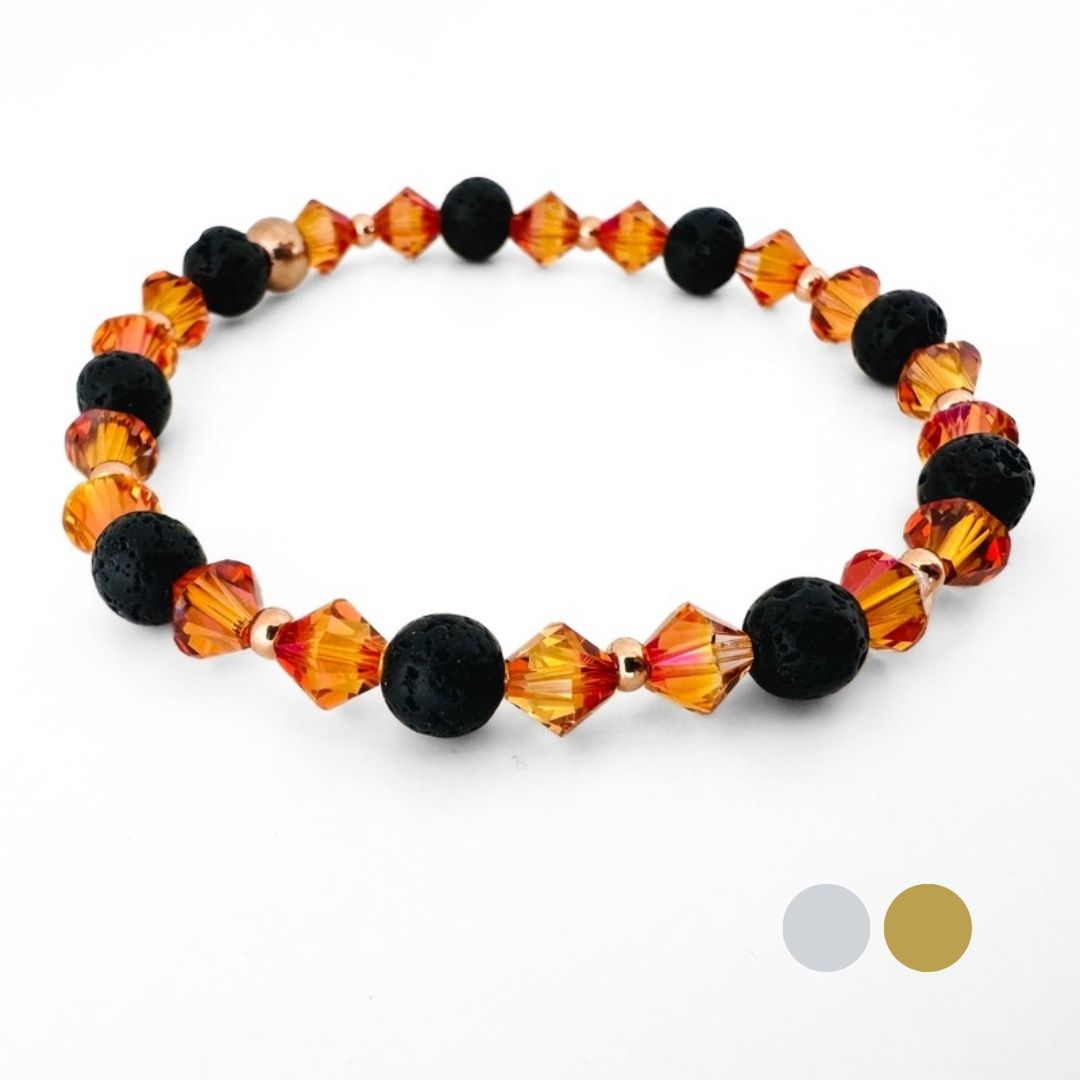 Glühende Lava Doppel Kristall Armband aus Swarovski Kristallen und Lava