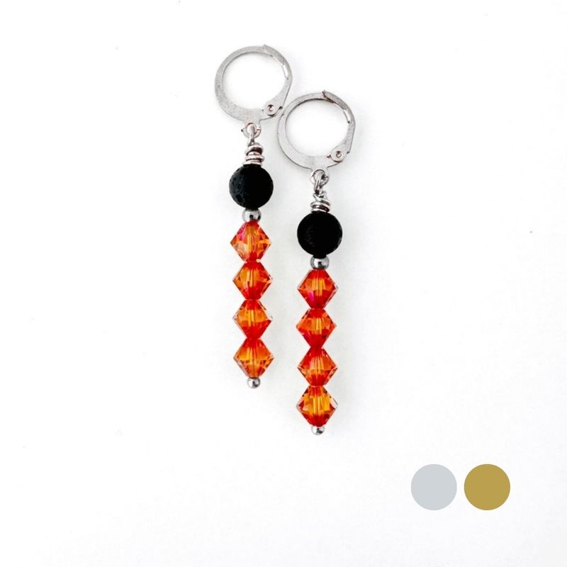 Glühende Lava Stab Ohrringe aus Swarovski Kristallen und Lava