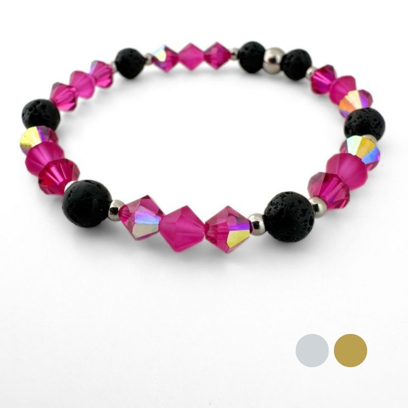 Pinke Buganvilla Energie Armband aus Swarovski Kristallen und Lava