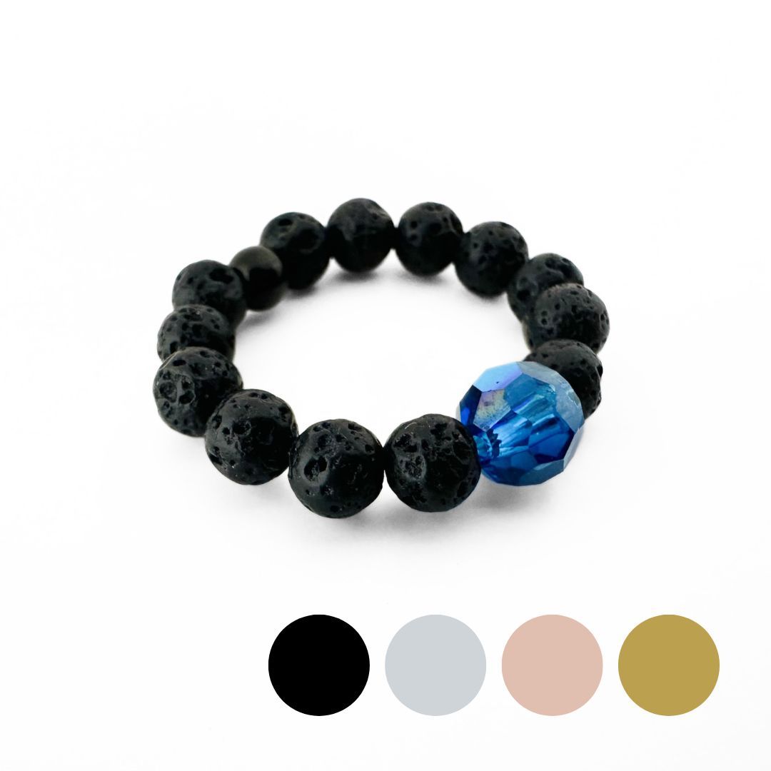 Capri Blau Kristall Perle und Lava - Ring