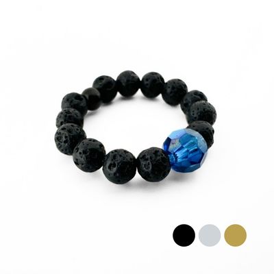 Capri Blau AB Kristall Perle und Lava - Ring mit Swarovski Kristall