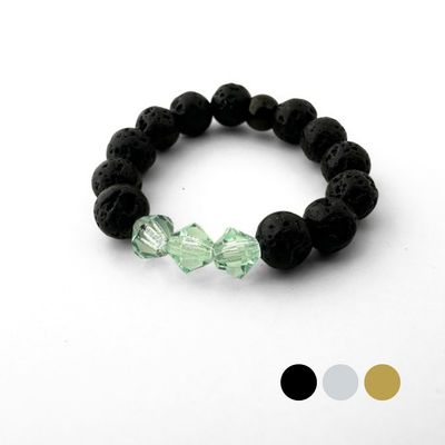 Aloe Vera Grün Kristalle + Lava Ring aus Swarovski Kristallen