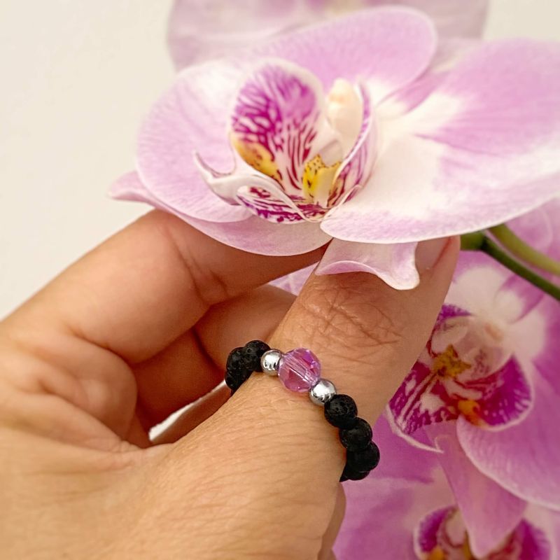Violet Kristall Perle und Lava - Ring