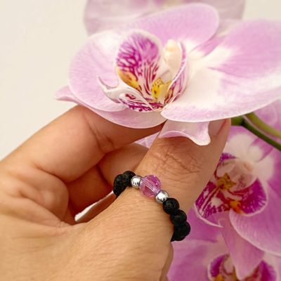 Violet Kristall Perle und Lava - Ring