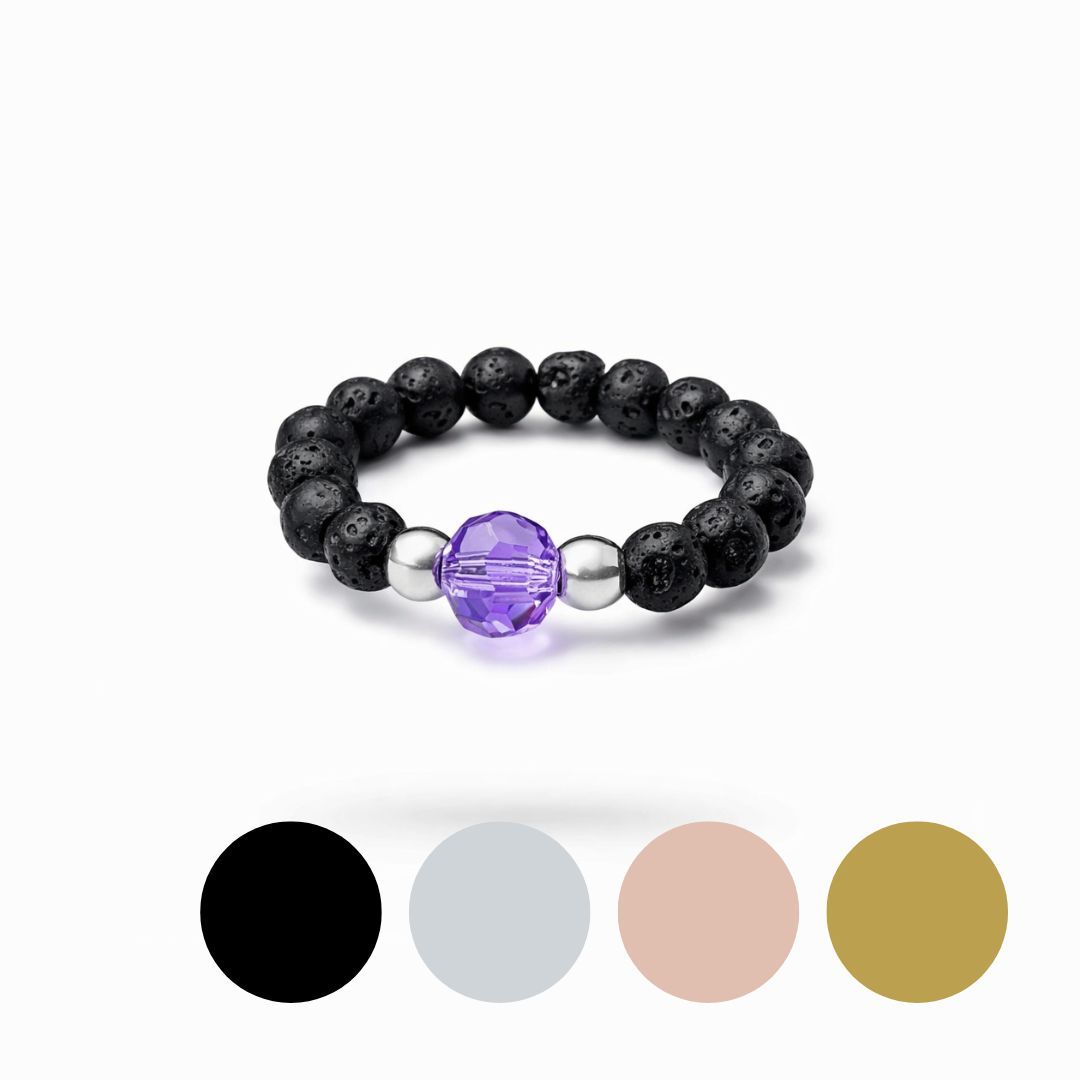 Violet Kristall Perle und Lava - Ring