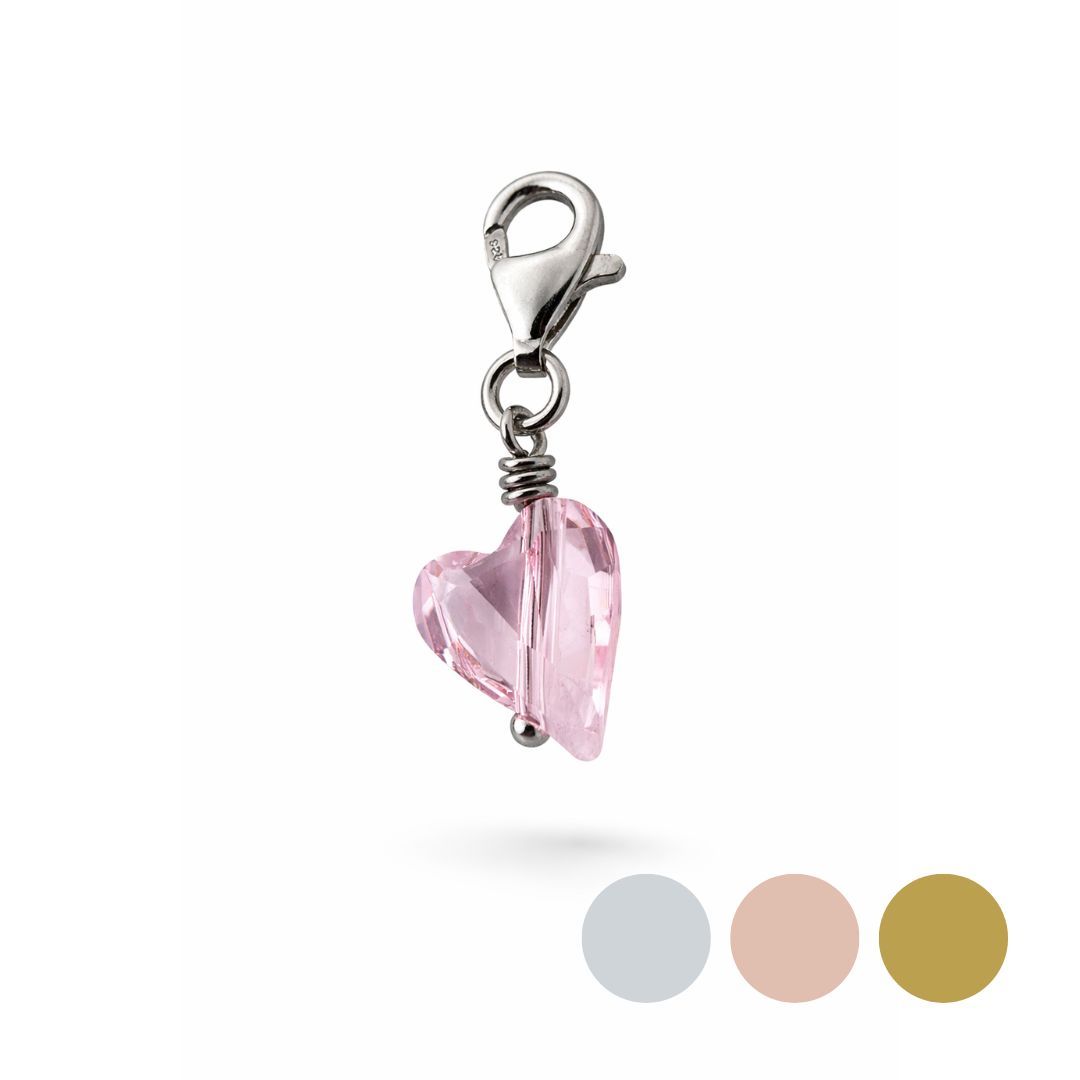 Rosa Blüte Wildes Herz Charm - Kristall
