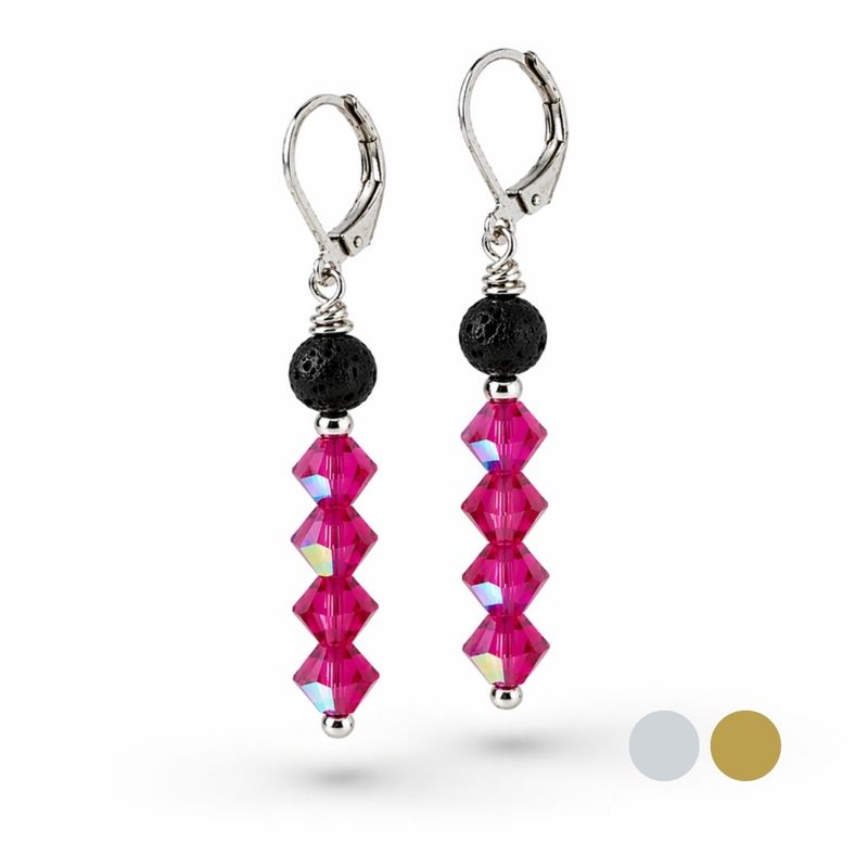 Pinke Buganvilla AB Stab Ohrringe aus Swarovski Kristallen und Lava