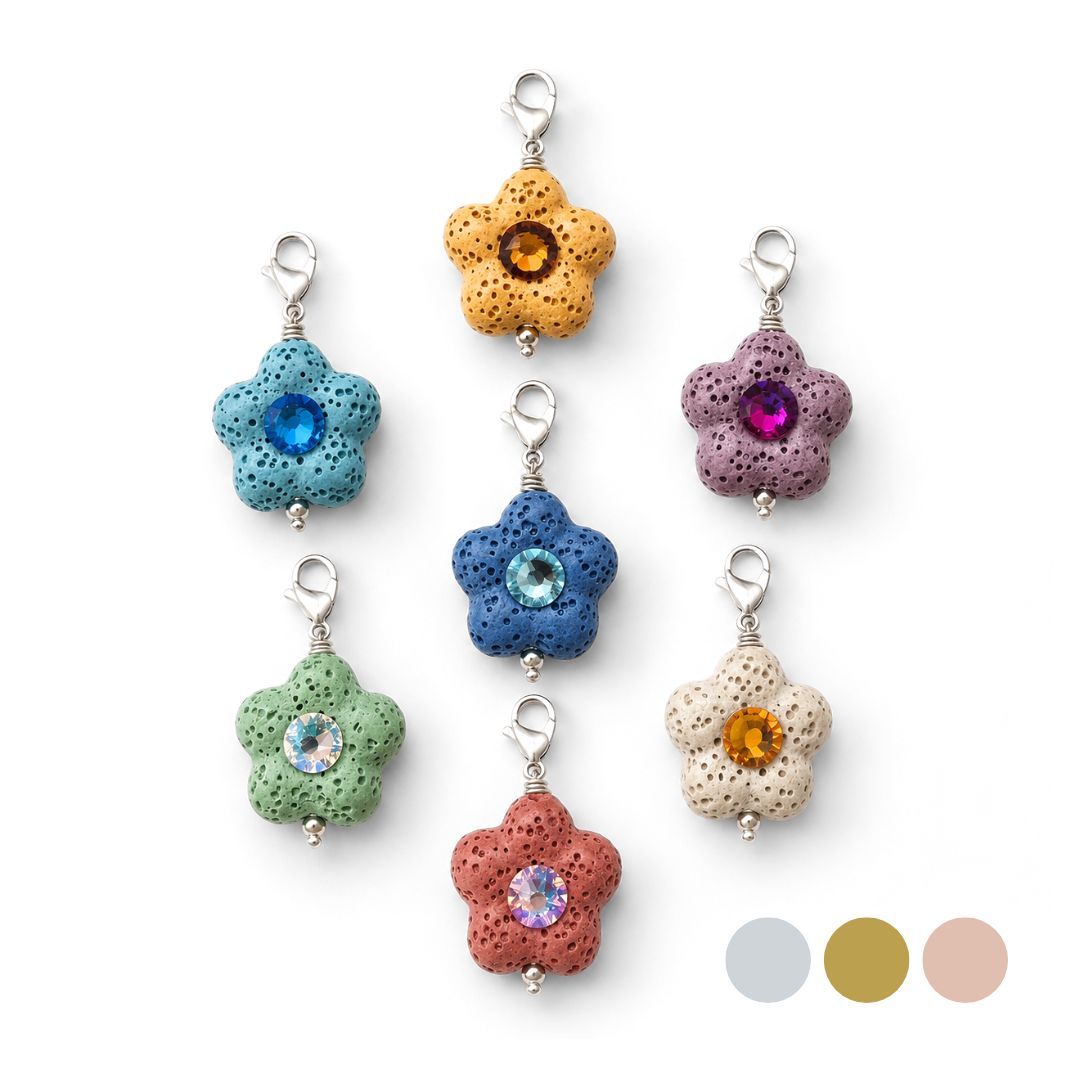 Kleine Lava Blüte mit Swarovski - Charm