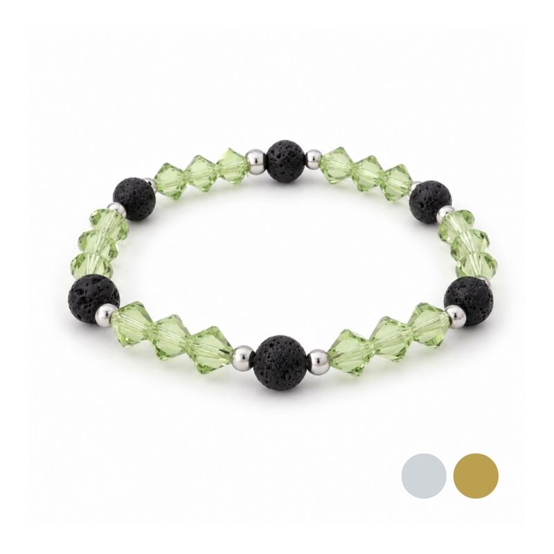 Olivin Grün Energie Armband aus Swarovski Kristallen und Lava