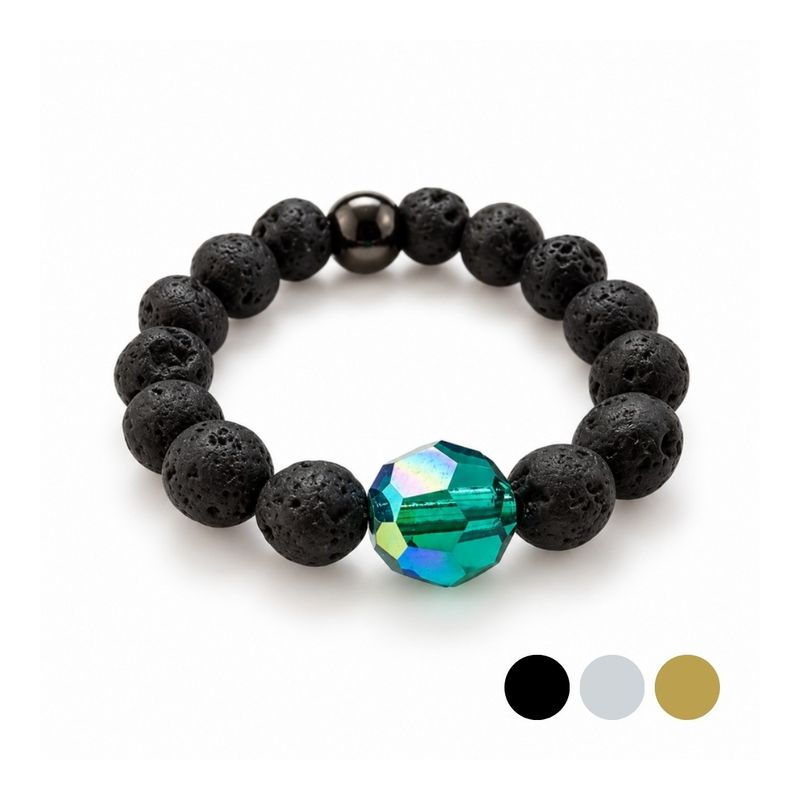 Smaragd AB Kristall Perle und Lava Ring aus Swarovski Kristall