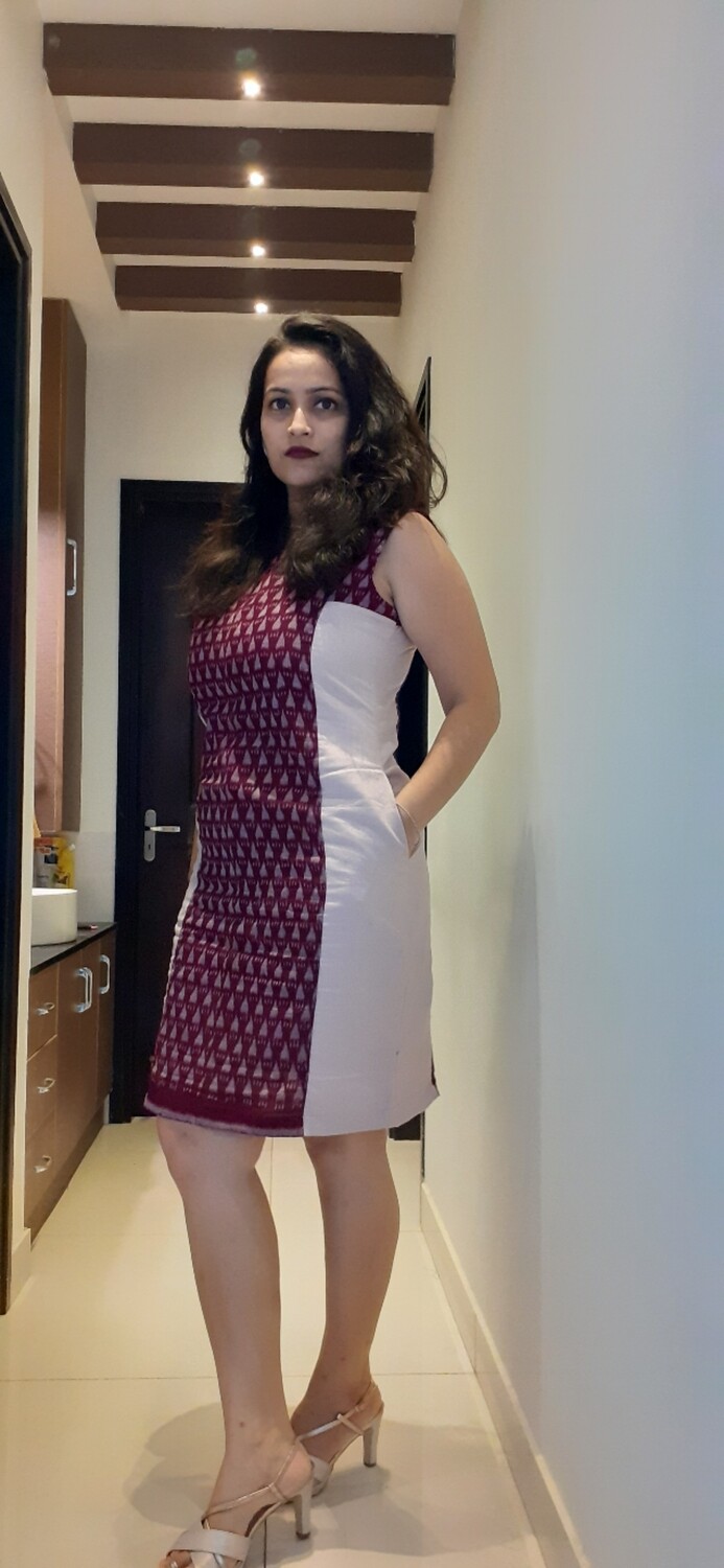 Maroon sambalpuri sheath dress 