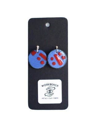 Blue Circle w/Red Stencil Earrings