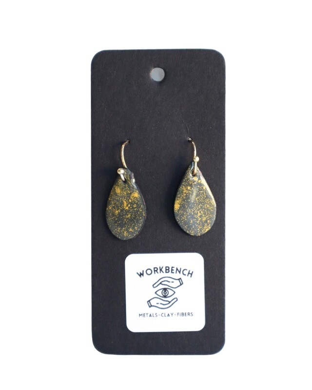 Charcoal Teardrop wGold Earrings