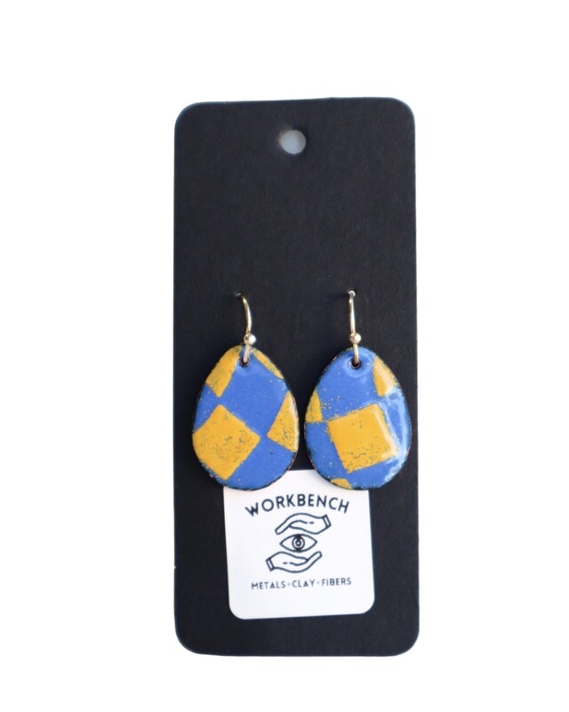 Blue Oval w/Gold Stencil Earrings
