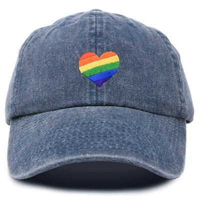 Washed Navy Rainbow Heart Hat
