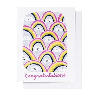 Congratulations Clouds Risograph Card - Graduation Card