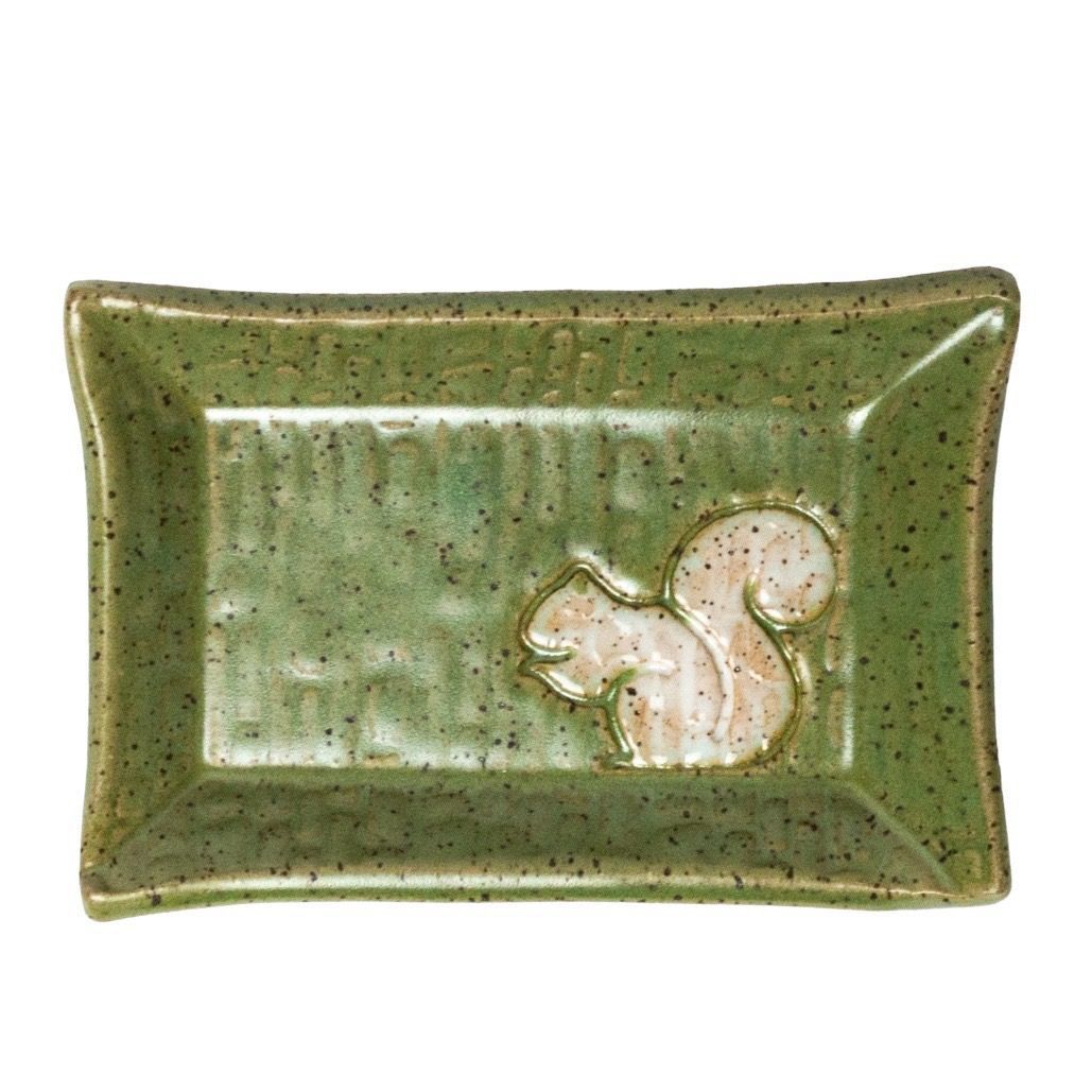 White Squirrel Ceramic Rectangular Trinket Dish