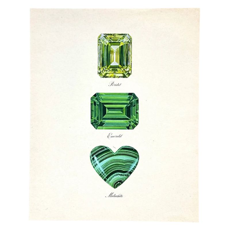Gem Trio #2 Green Blue Gemstones Art Print Nature Art - 8x10"