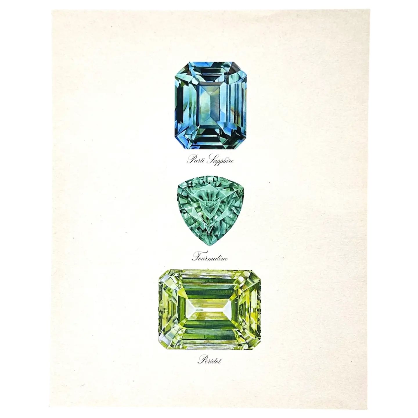 Gem Trio #1 Green, Blue, Mint Gemstone Art Print Nature Art - 8x10"