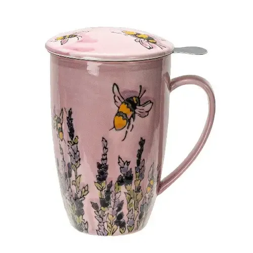 Spring Honeybee Design 15oz Tea Mugs with Lid and Infuser for Loose Leaf Tea (4/32)