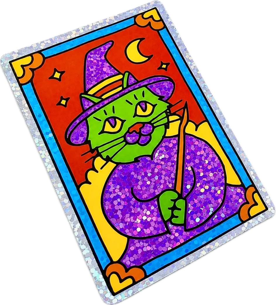 Spooky Portrait Paws Glitter Stickers  - Witch Kitty