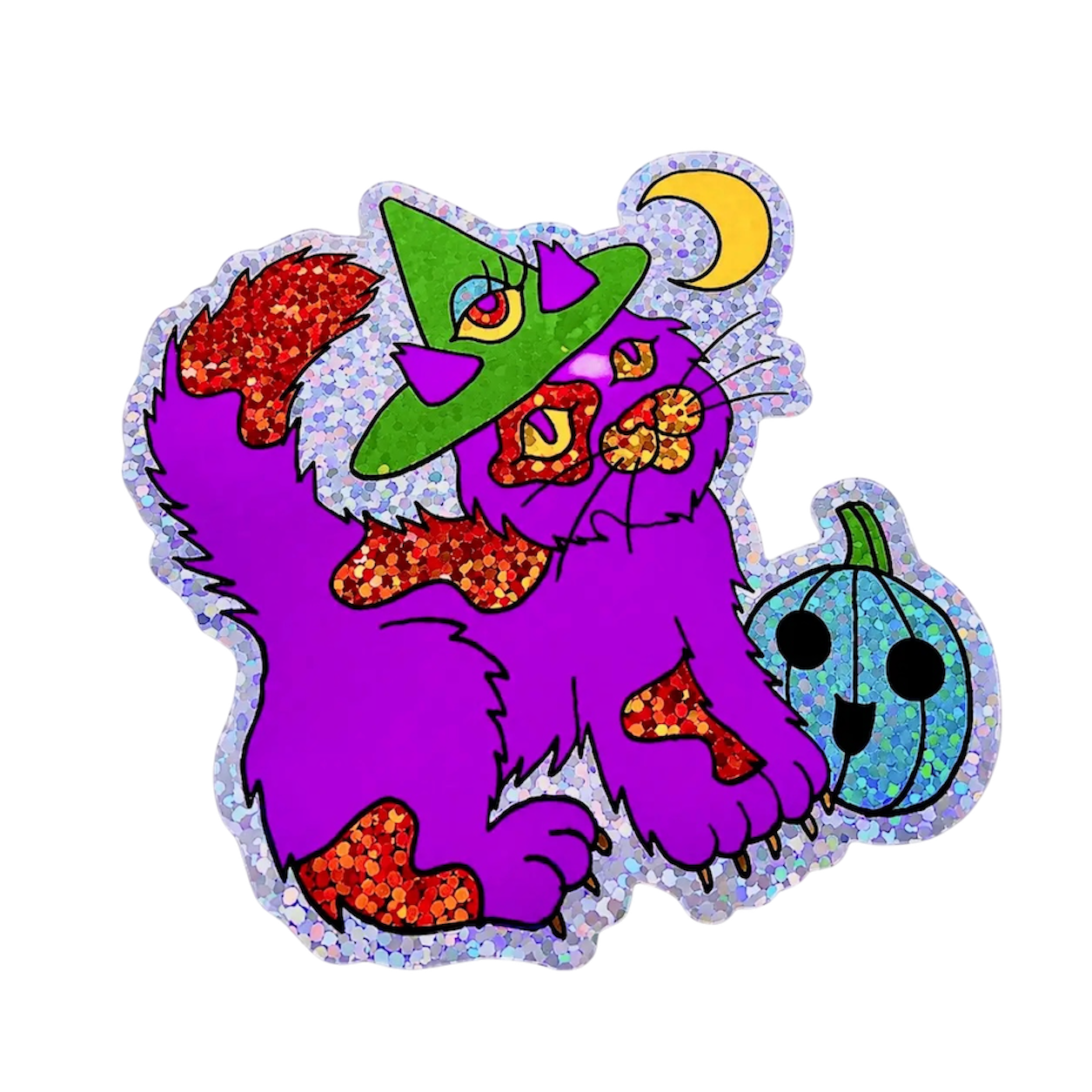 Halloween Kitty Glitter Stickers  - Witch Kitty