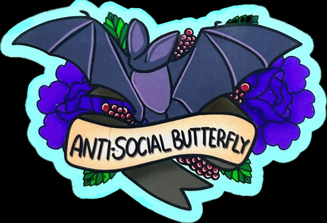 Anti Social Butterfly Bat Vinyl Sticker