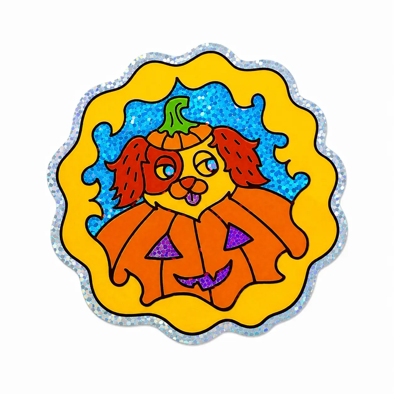 Spooky Portrait Paws Glitter Stickers  - Pumpkin Puppy