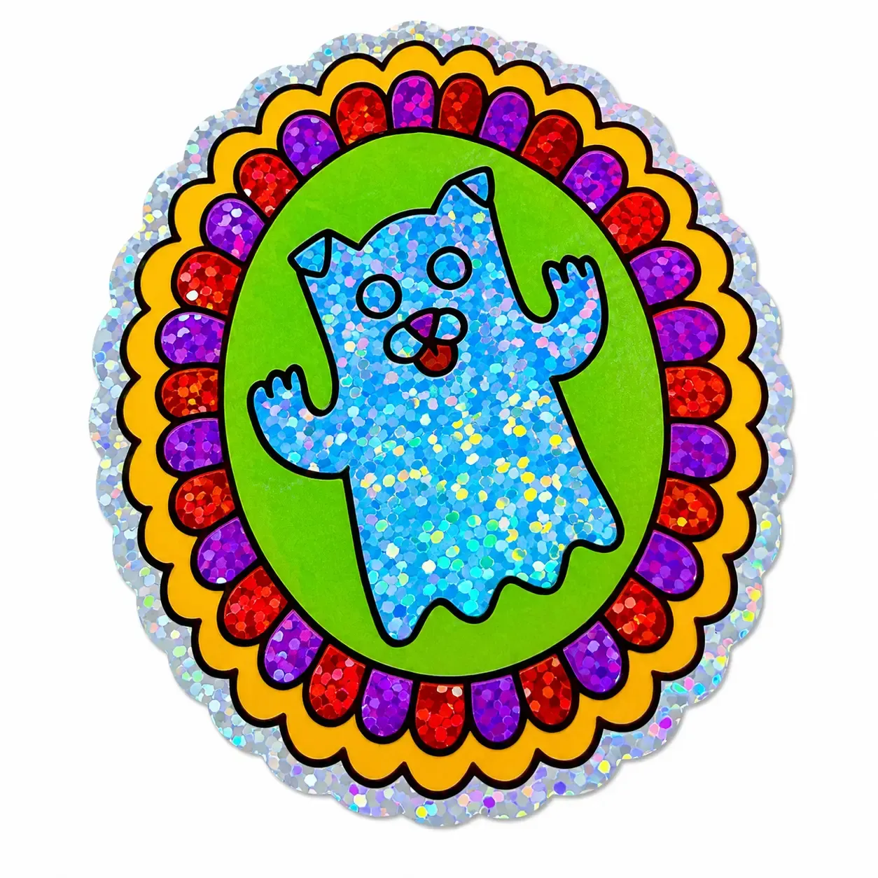 Spooky Portrait Paws Glitter Stickers  - Ghost Puppy