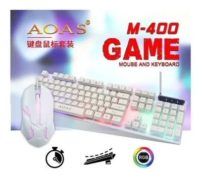 Teclado y Mouse Gaming Retroiluminado Luces RGB - Blanco M-400
