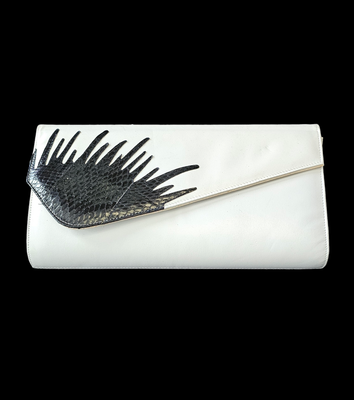 Vintage Leather Clutch with Abstract Snake Print Design 