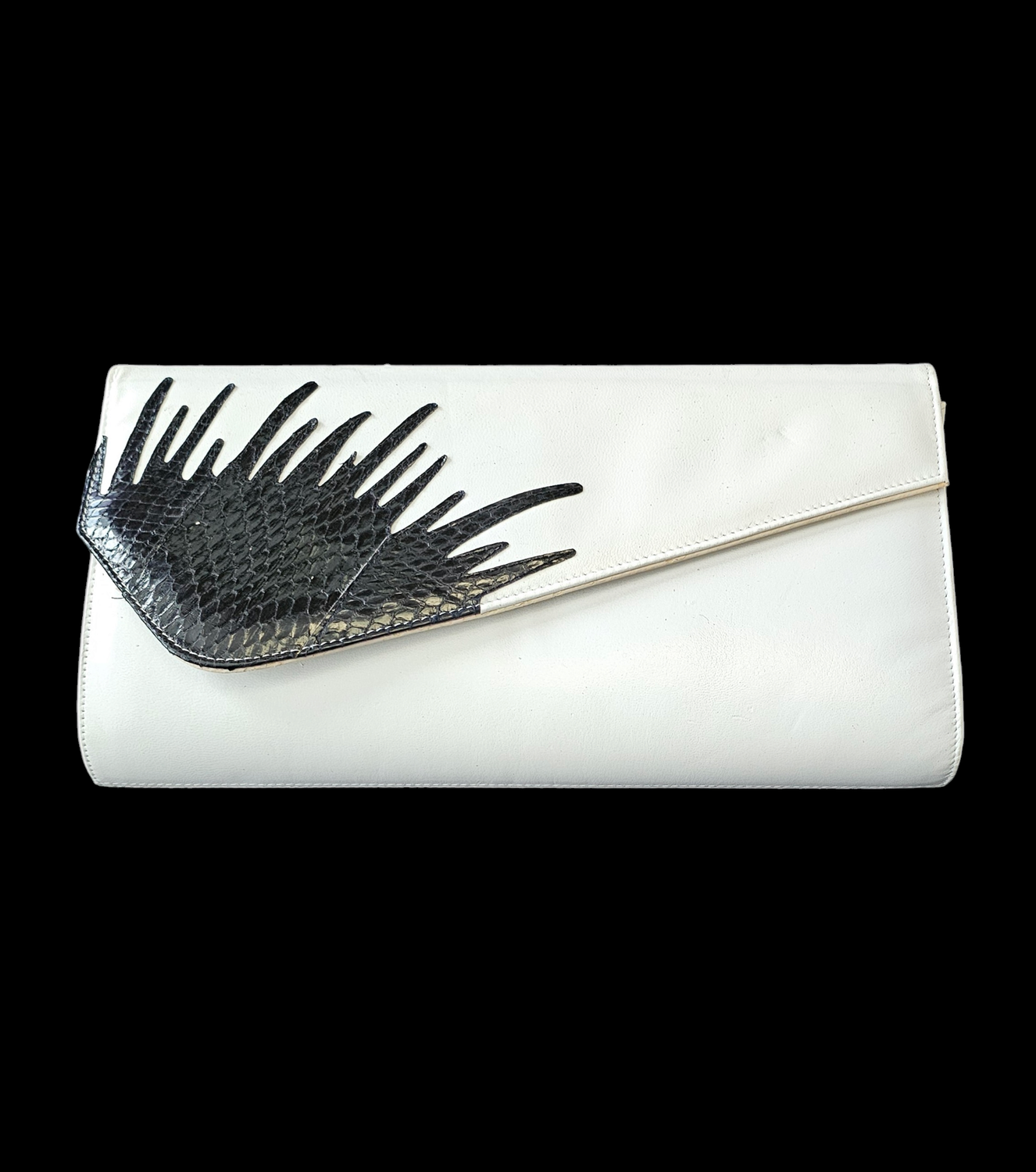 Vintage Leather Clutch with Abstract Snake Print Design 