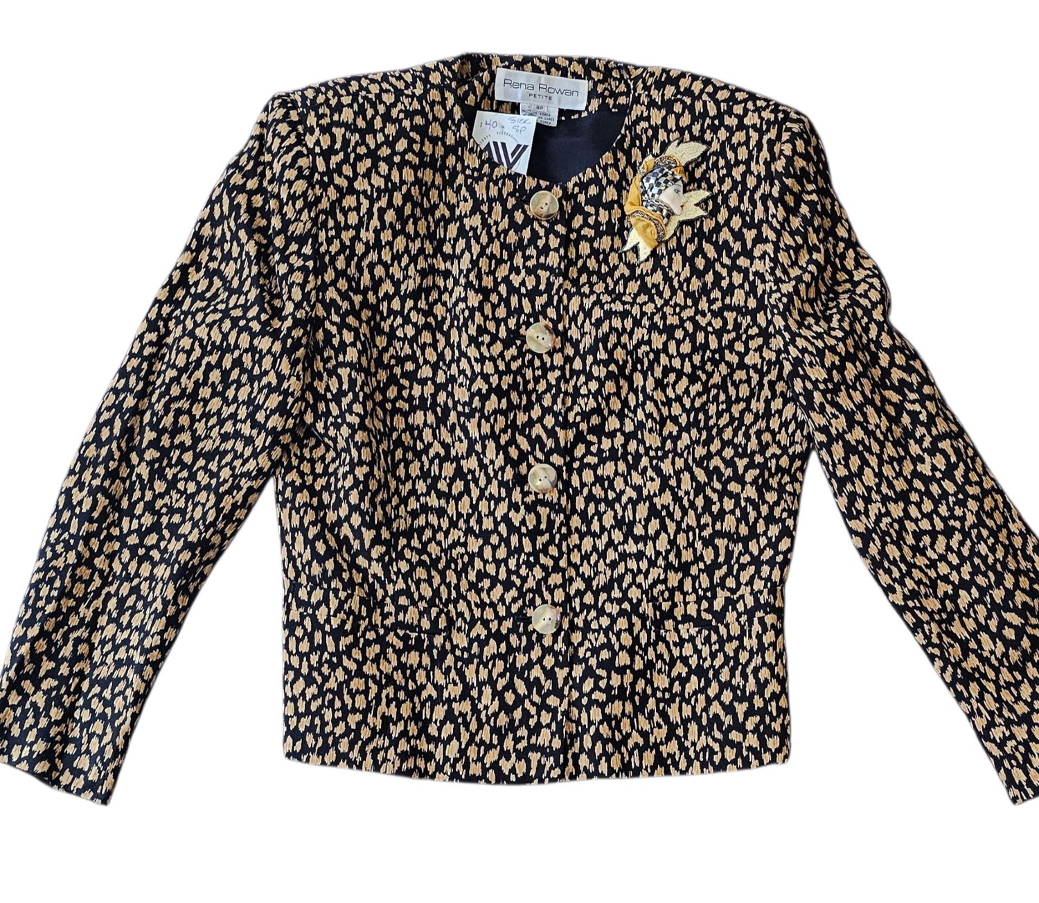 Vintage RENA ROWAN Cropped  Leopard Blazer with Lady Brooch