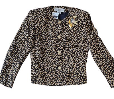 Vintage RENA ROWAN Cropped  Leopard Blazer with Lady Brooch