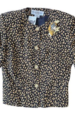 Vintage RENA ROWAN Cropped  Leopard Blazer with Lady Brooch