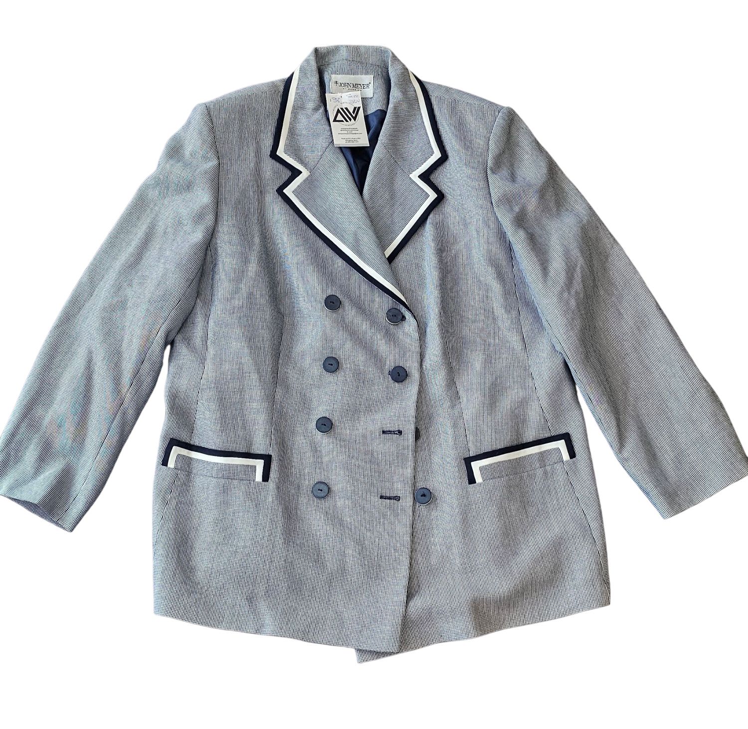 Vintage Navy Blue &amp; White Check Blazer (CURVY GIRLS)