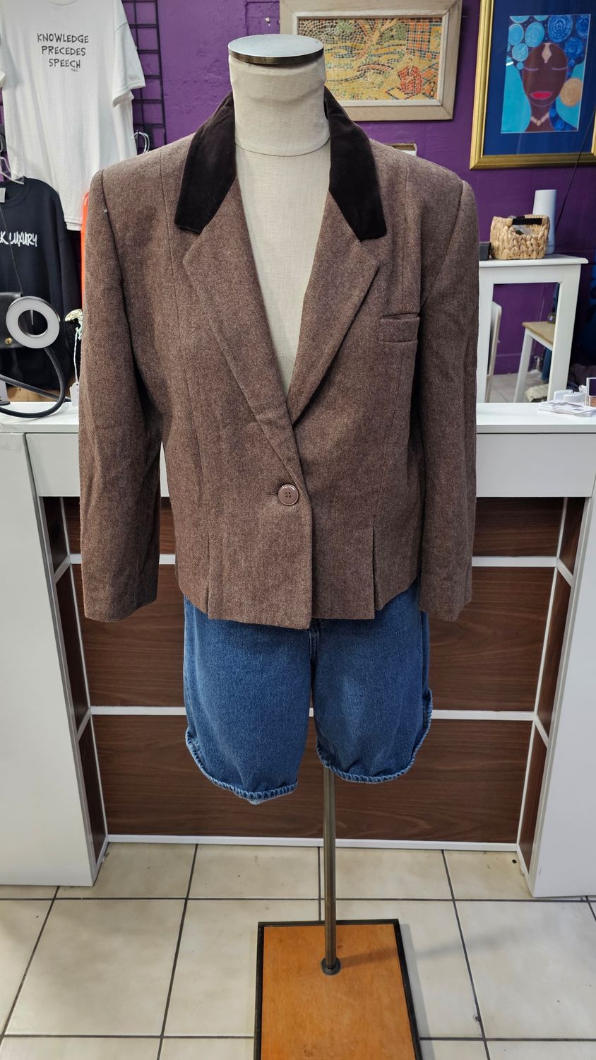 Vintage Velvet Collar Crop Blazer