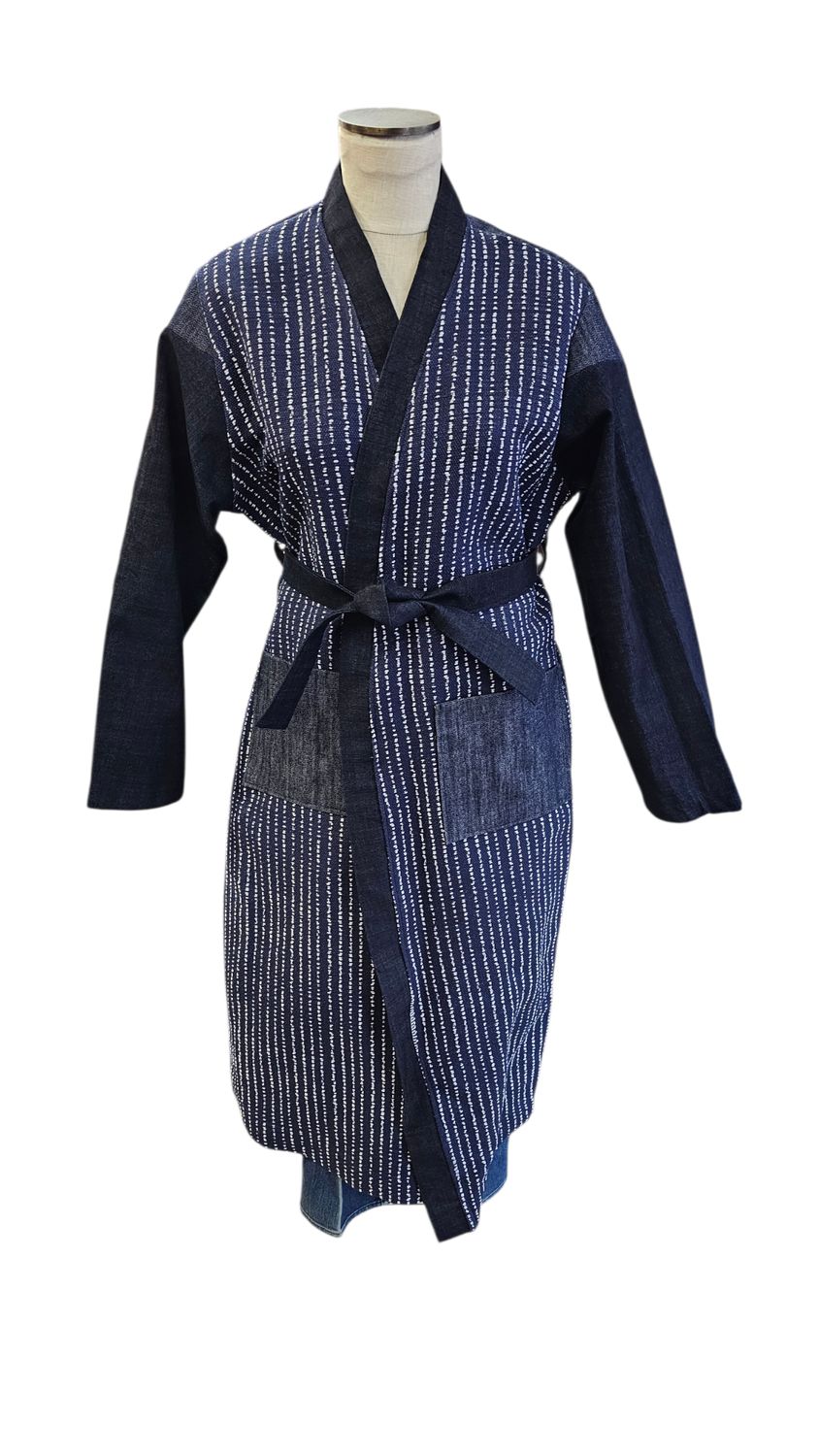 HHOC Mixed Denim Wrap Coat