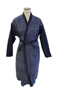 HHOC Mixed Denim Wrap Coat