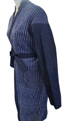 HHOC Mixed Denim Wrap Coat