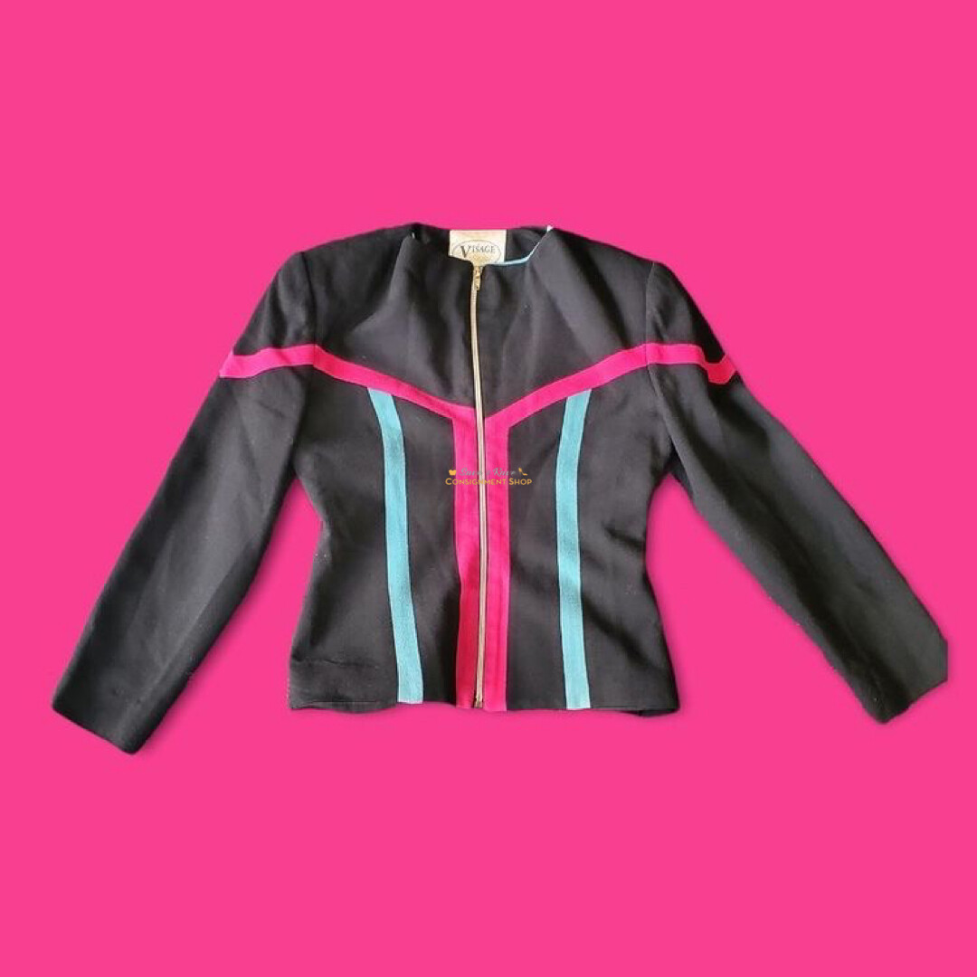 Vintage Cropped Color Block Blazer