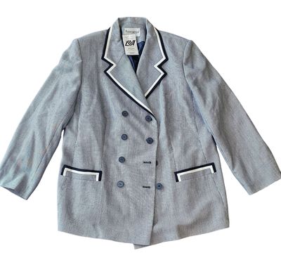 Vintage Navy Blue &amp; White Check Blazer (CURVY GIRLS)
