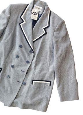 Vintage Navy Blue &amp; White Check Blazer (CURVY GIRLS)