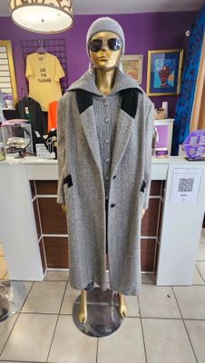 Vintage Velvet Trim Herringbone Coat