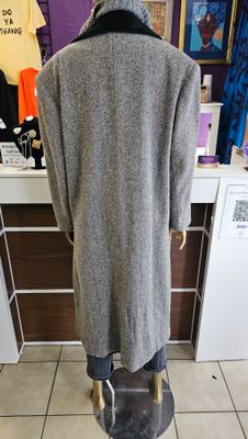 Vintage Velvet Trim Herringbone Coat