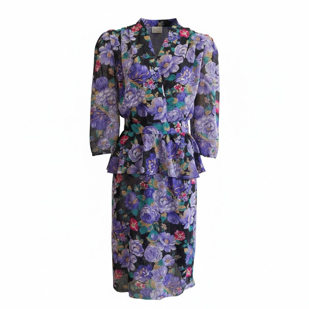 Vintage Floral Sheer Pepulum Dress